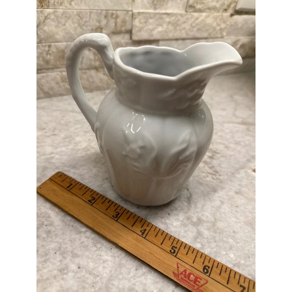 Two's Company White Ceramic Creamer Pitcher Embossed Floral‎ Design 5